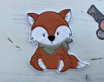 Applikation Fuchs mit Halstuch khaki, Aufnäher, Patch, Fuchs, Stickwolke