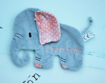 Schnuffelelefant Charlotte apricot Herzchen, Schnullertier, Kuscheltier, Schnuffeltuch, Geschenk, Geburt, personalisierbar