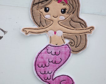 Appliqué, Patch, Patch, Mermaid, pink, light brown mottled hair