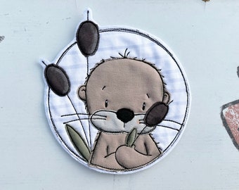 Applikation Otter mit Schilf, Applikation, Aufnäher, Patch, Stickwolke, KLEIN