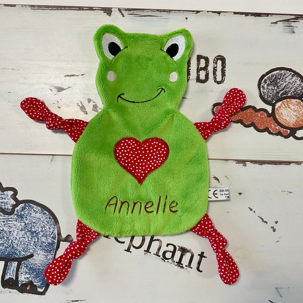 Schnuffeltuch Frosch, Schmuse, Schnullertuch, Geschenk mit Namen, Newborn, Baby, Geburt, Geschenk zur Geburt