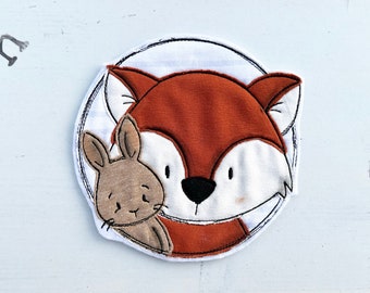 Applikation Fuchs mit Hase, Applikation, Button, Patch, Fuchs, Stickwolke