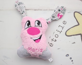 Monster Maria, rosa-pink-grau, Kuscheltier, Kuschelmonster, Kuscheltier mit Namen, personalisiert
