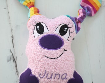 Monster Juna, bunte Ringel, Kuscheltier, Kuschelmonster, Kuscheltier mit Namen, personalisiert