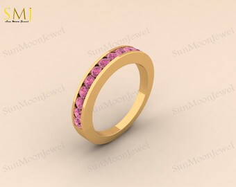 Natural Tourmaline Ring, Pink Tourmaline Ring, Pink Gemstone Ring, Eternity Ring, Birthstone Ring, 14K Gold Ring, Sterling Silver Ring