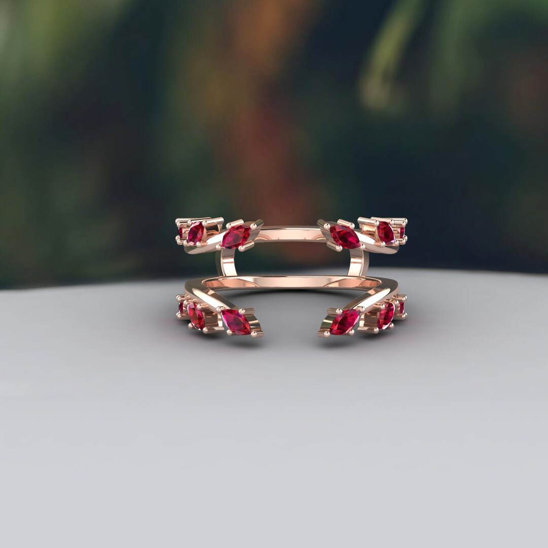 Vintage Ruby Ring Enhancer Double Curved Wedding Band Unique Etsy