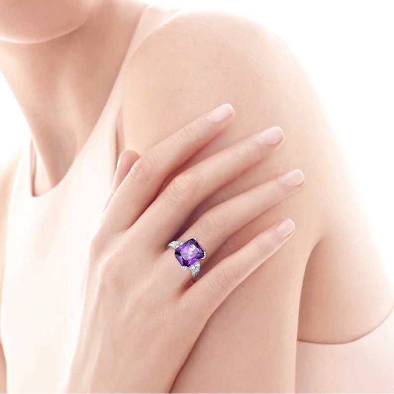 Sterling Silver Solidrate Accent Amethyst Ring Valentine Day Amethyst Vintage Promise Ring Cubic Zirconia Ring February Birthstone