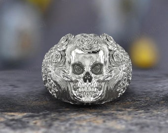 Sugar Skull Ring for Men Women sterling silver - Santa Muerte - Day of the dead Gothic Biker Ring Vintage Mexican Skull Ring Sterling Silver