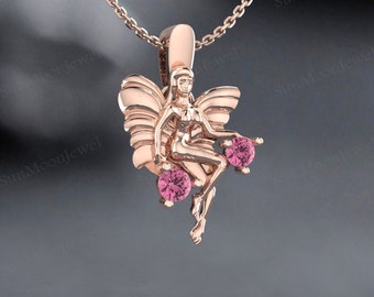 Pink Tourmaline Angel Pendant charm 3D Guardian Jewelry New product, 925 Sterling Silver French Professional entreprise