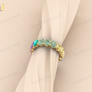 Multi sapphire oval shape wedding band with rainbow sapphires, available in 14k gold or sterling silver. 3