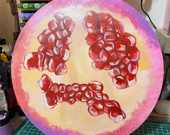 Pomegranate Painting, 13in Round Canvas Art (Original Artwork)