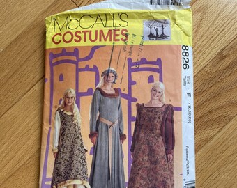 Size 81012 McCalls 8826 Medieval Lady Surcote and Kirtle Pattern Gothic Middle Ages 1997 UncutPre-ownedSlightly Damaged