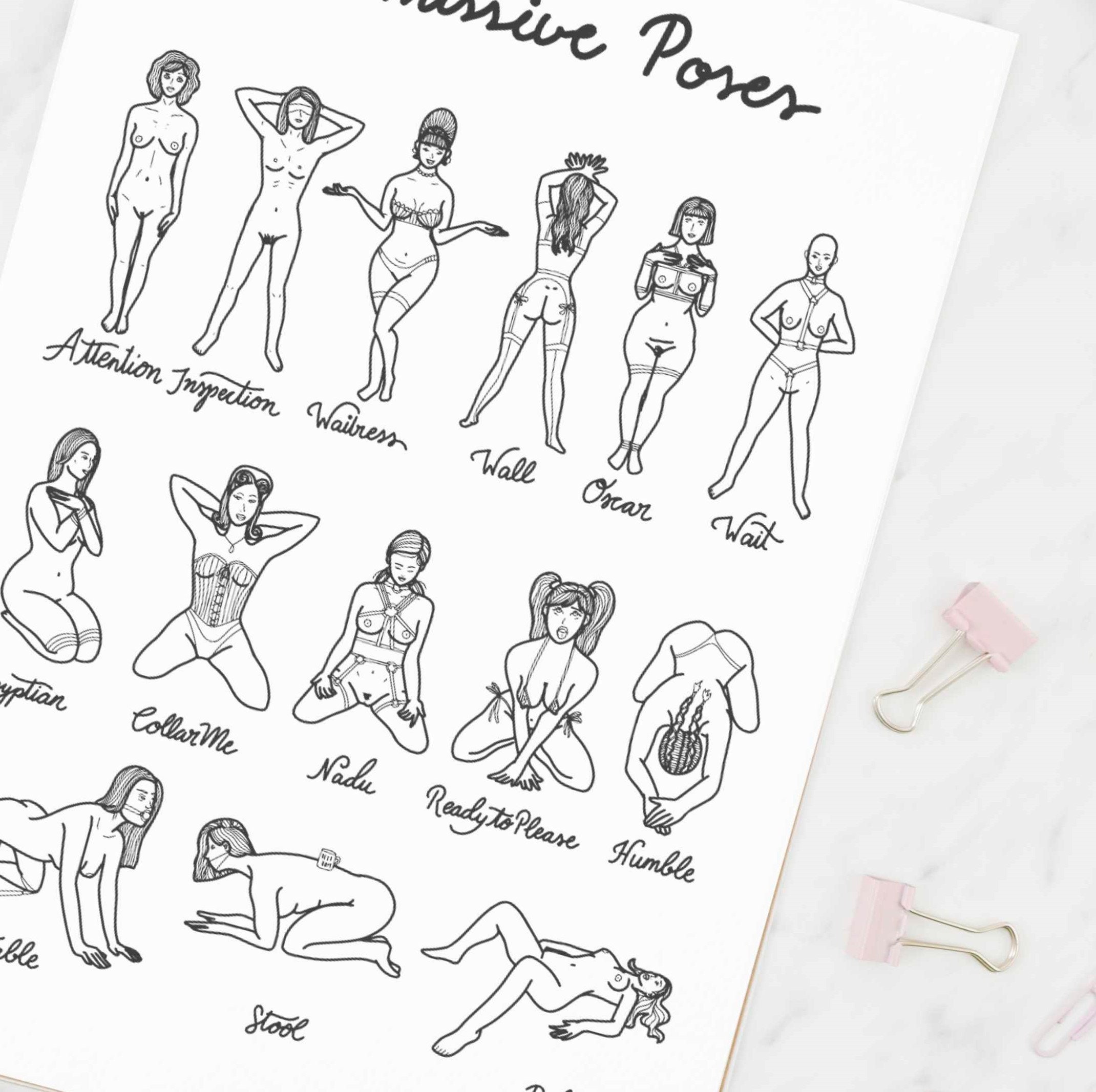 Print at Home Submissive Poses Art Poster // Cute Bondage Wall