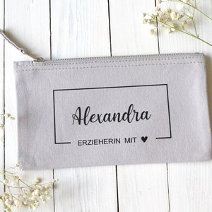 Geschenk Erzieherin mit Herz, Abschiedsgeschenk Kindergarten, Mäppchen, Kosmetiktasche personalisiert
