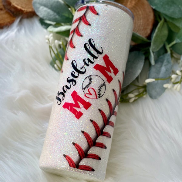 Personalized Baseball Mom Tumbler | Glitter Tumbler | Custom Tumbler