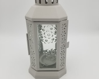 The Snowflake Lantern Custom Glass Lantern Centerpiece Winter Holiday Christmas Hanukkah Themed Decor Candle Tea Light