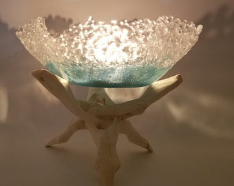 Ocean Wave Candleholder | Glass Art| Water Beach Sea Themed Table Decor Display Art | Aqua Turquoise | Home Wedding Best Friend Gift Idea