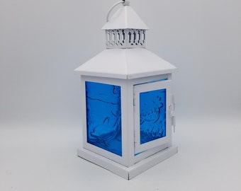 Life Underwater Glass Lantern | Hanging Light Ocean Sea Turtle Dolphin Tropical Fish Outdoor Deck Themed Decor LED | Blue White Centerpiece