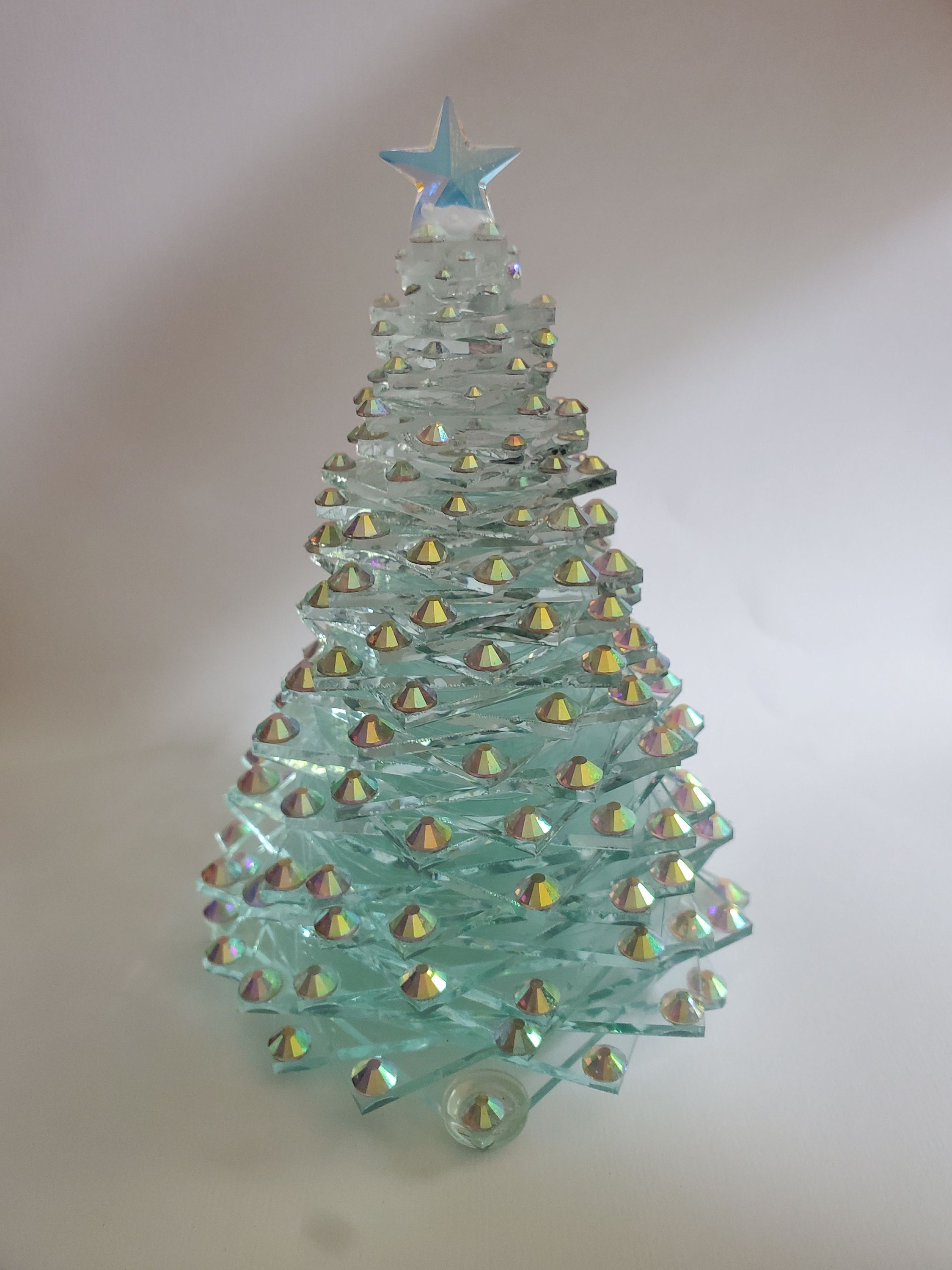 Handcrafted Glass Tree With Crystal AB Accents/ornaments and Crystal ...