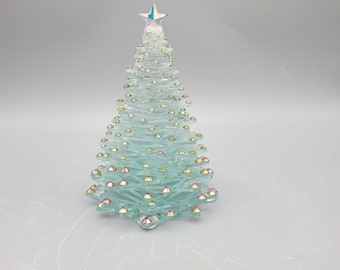 Handcrafted Glass Tree with Rose Vitrail Crystal Accents/Ornaments and Crystal Star | Holiday Tree| Christmas Tree| Celebration Tree|