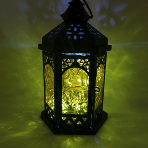 Sunny Gardens Custom Handmade Glass Lantern | Home Outdoor Deck Themed Decor | LEDs | Candleholder | Yellow Black Centerpiece | Gift Idea