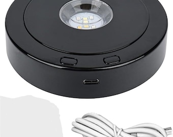 Black 7 LED Rotating Display Stand, Spinning 360 Rotating Display Base Stand 4 Rotating & 8 Light Modes USB Or Battery Power ART Glass