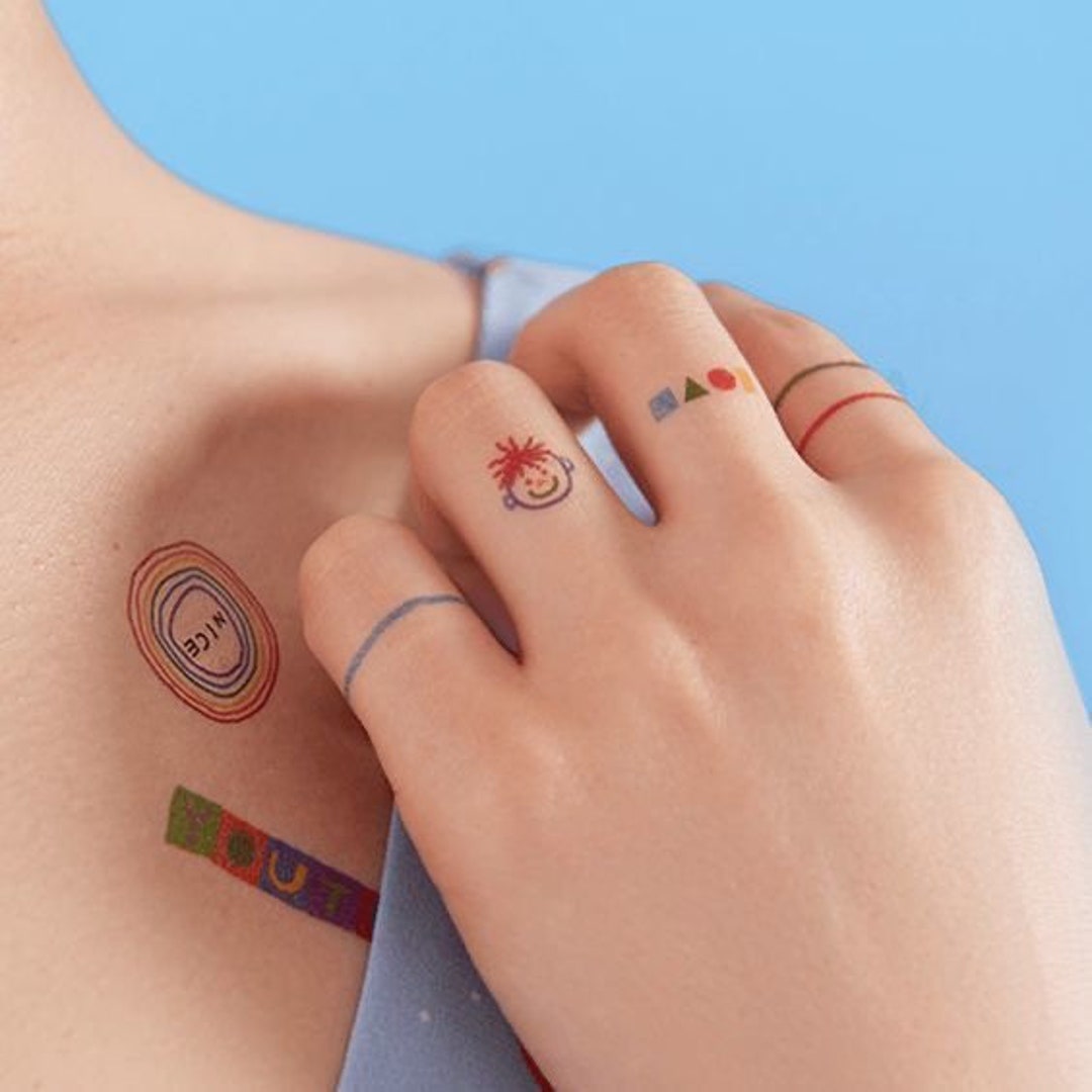 Colorful Tattoo Tiny Heart Tattoo Outline Tattoo Minimal - Etsy