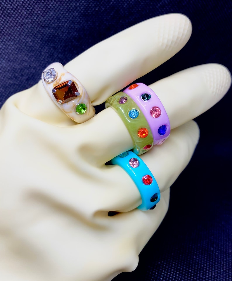 Colorful Trendy Chunky Acrylic Rhinestone Rings - Colorful Stackable ...