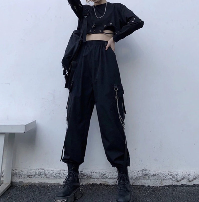 Gothic Cargo Pants Women Techwear Y2k Cyber goth clothing | Etsy