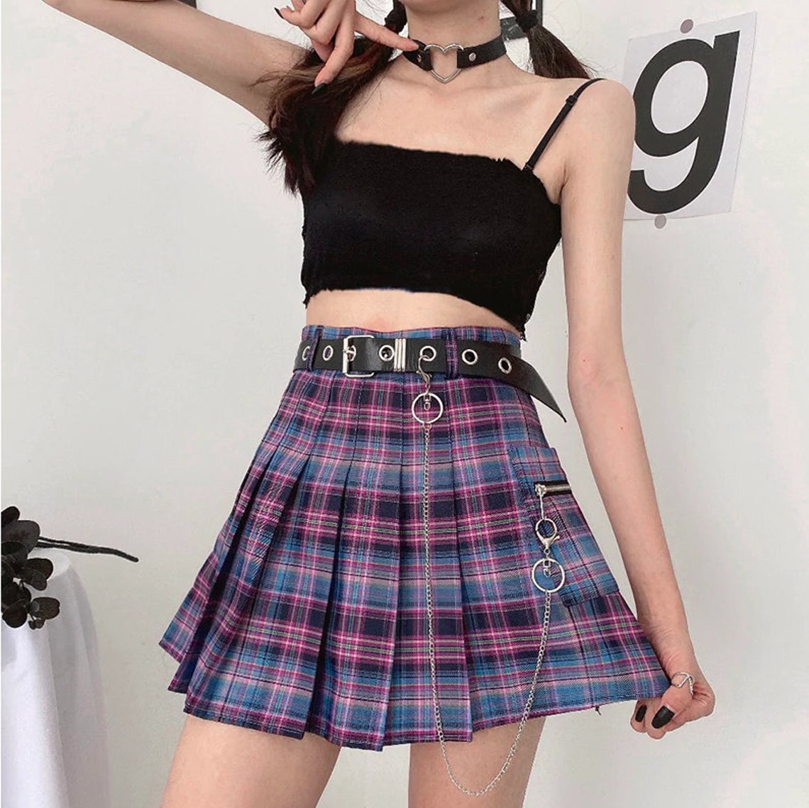 Gothic Plaid Skirt Women Y2k Cyber Goth Clothing Cyberpunk Etsy UK