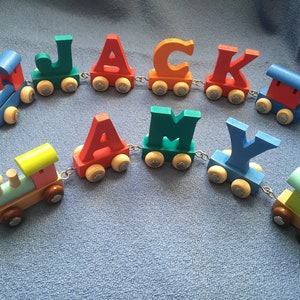 Personalised Wooden Name Train Educational Early Learning Alphabet Birthday