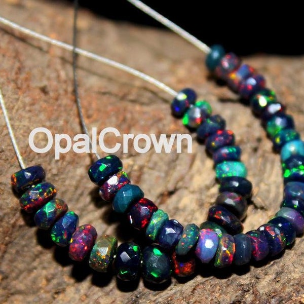 AAA Quality Multi Fire Black Opal Gemstone Beaded ,Faceted Opal Beads Size 4x5 MM Welo Opal Beads