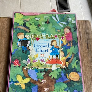 May include: A colorful keepsake growth chart featuring a whimsical tree with a dragonfly, butterflies, and woodland creatures. The chart includes 32 stickers and measures from 49 to 60 inches.