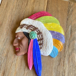 Vintage Indian Chief Book Ends Chalkware - Etsy