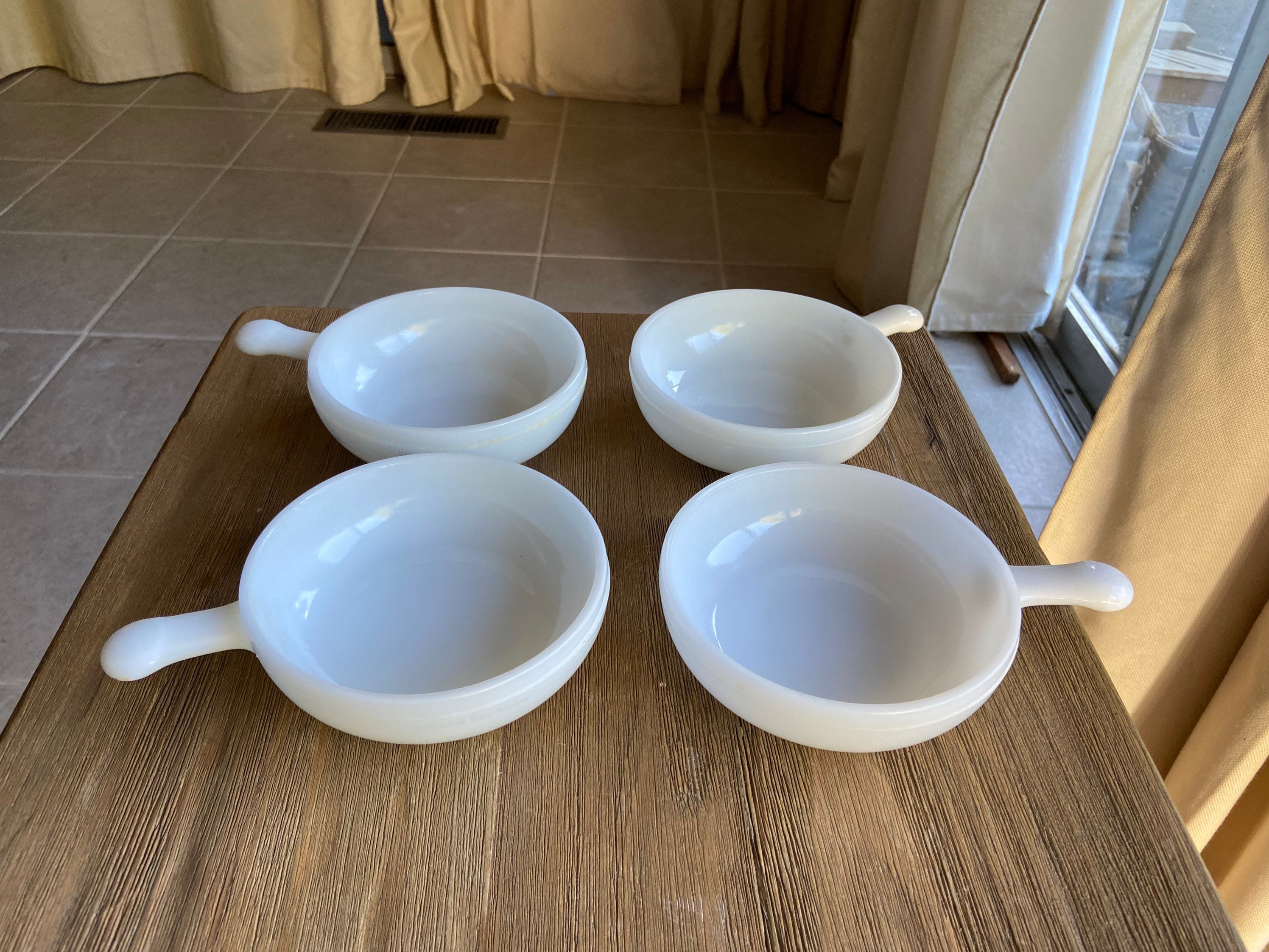 Vintage milk glass bowls with handle Etsy