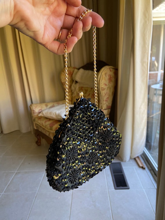 Vintage black beaded pouch purse - image 2