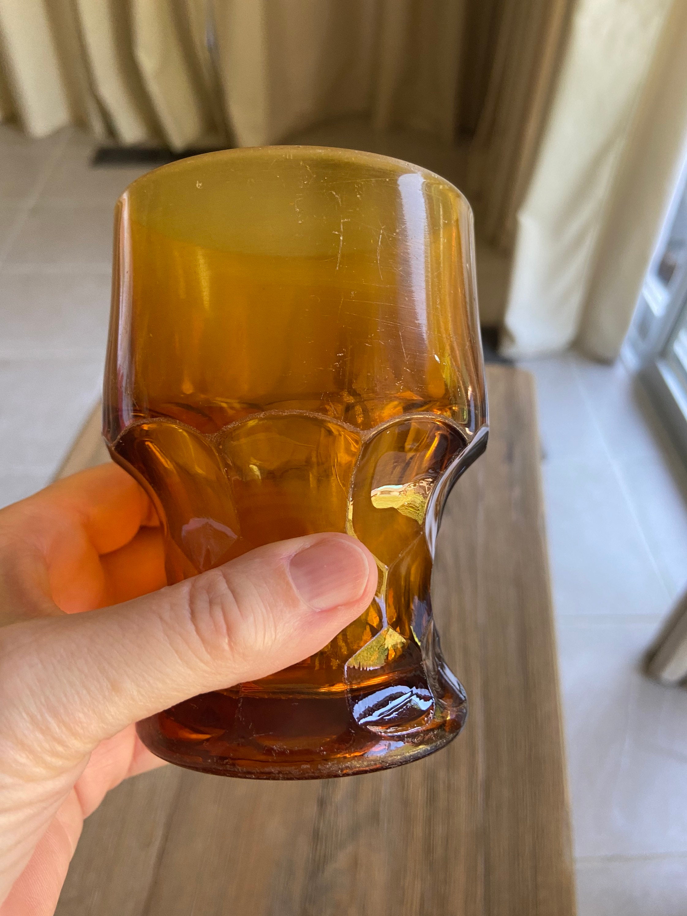 Vintage Amber Glass Tumblers Etsy