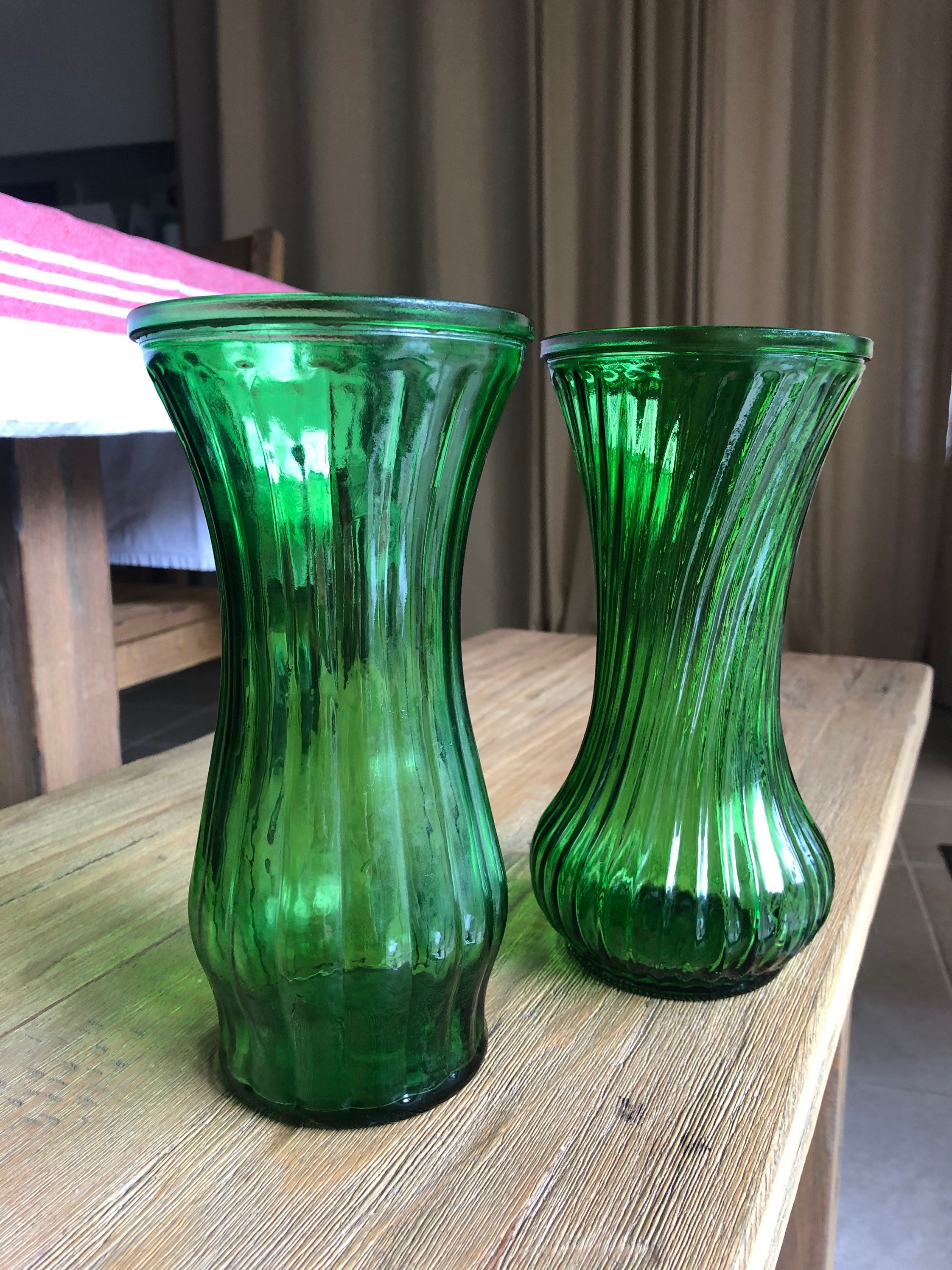 Vintage Hoosier glass green vases Etsy