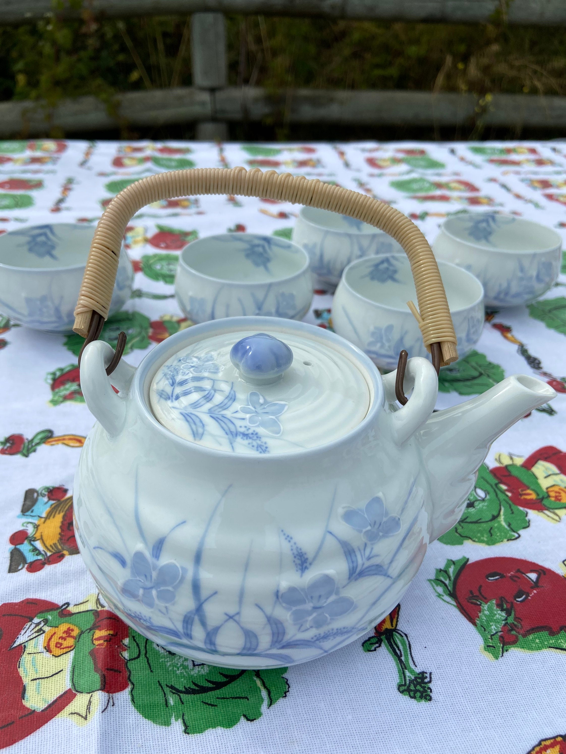 Vintage light blue and white tea set Etsy