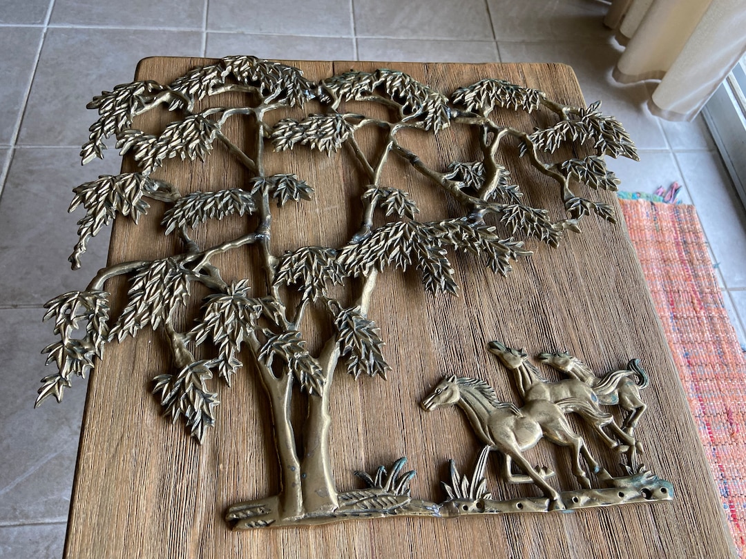 Vintage Brass Tree and Horses Wall Decor Etsy