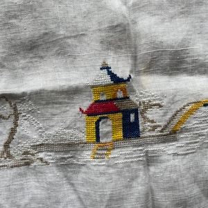 Vintage linen embroidered tablecloth (square)