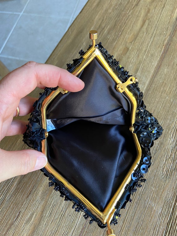 Vintage black beaded pouch purse - image 5