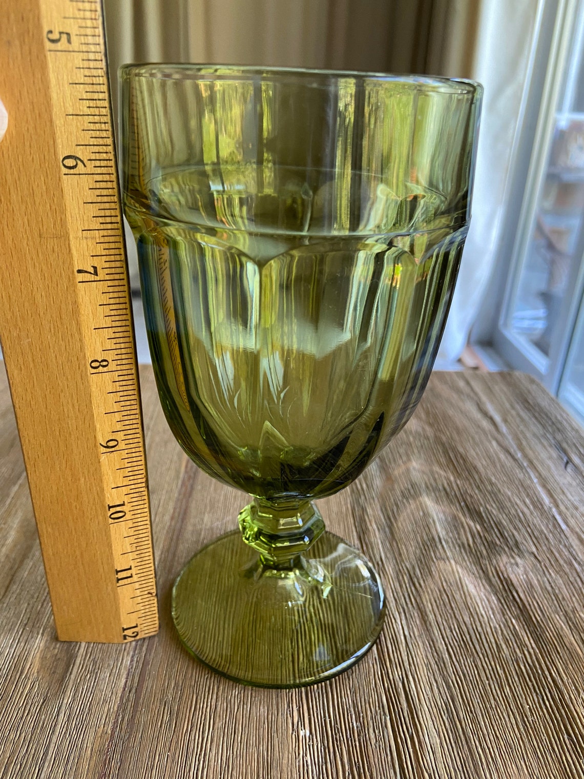 Vintage Green Glass Goblet Etsy UK