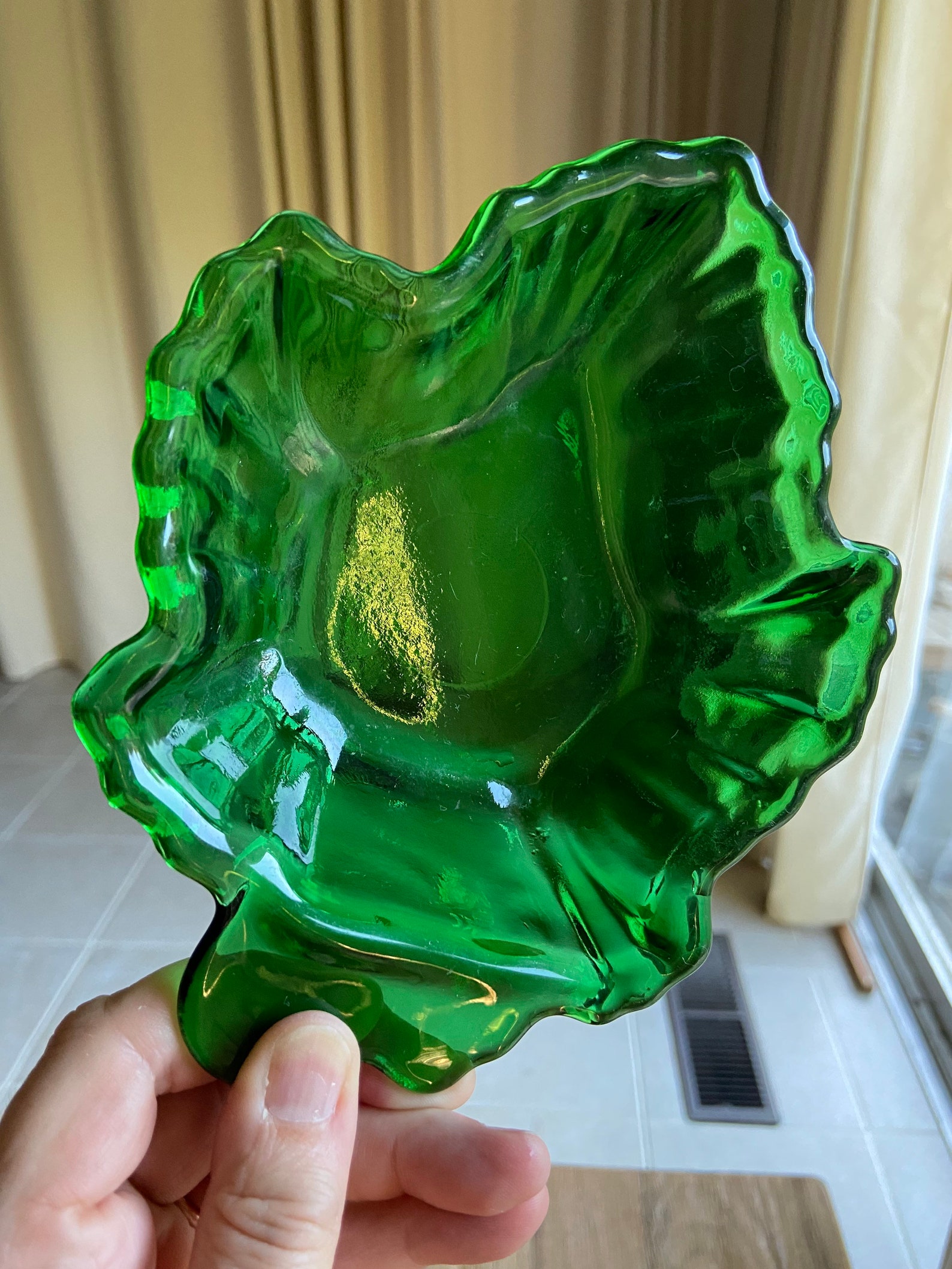 Vintage green glass leaf bowl Etsy