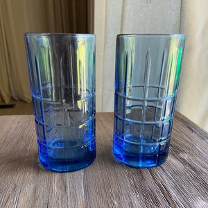 Blue Libbey tall glasses