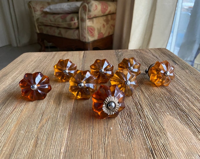 Vintage Amber Glass Drawer Pulls 8 Etsy