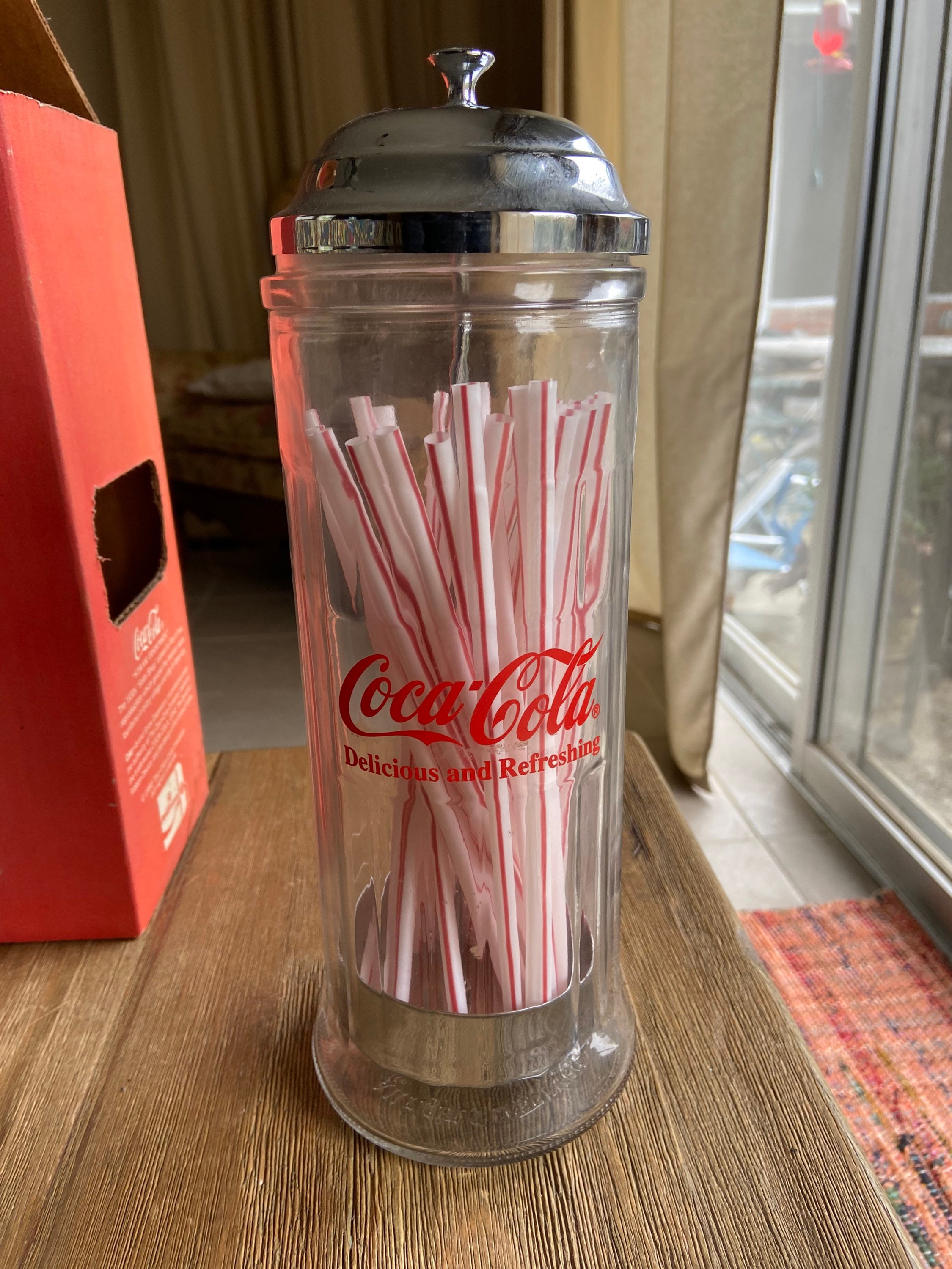 Vintage 1992 Coca Cola straw dispenser in original box 