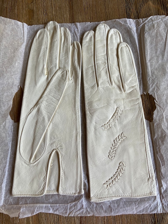 Vintage French white leather gloves