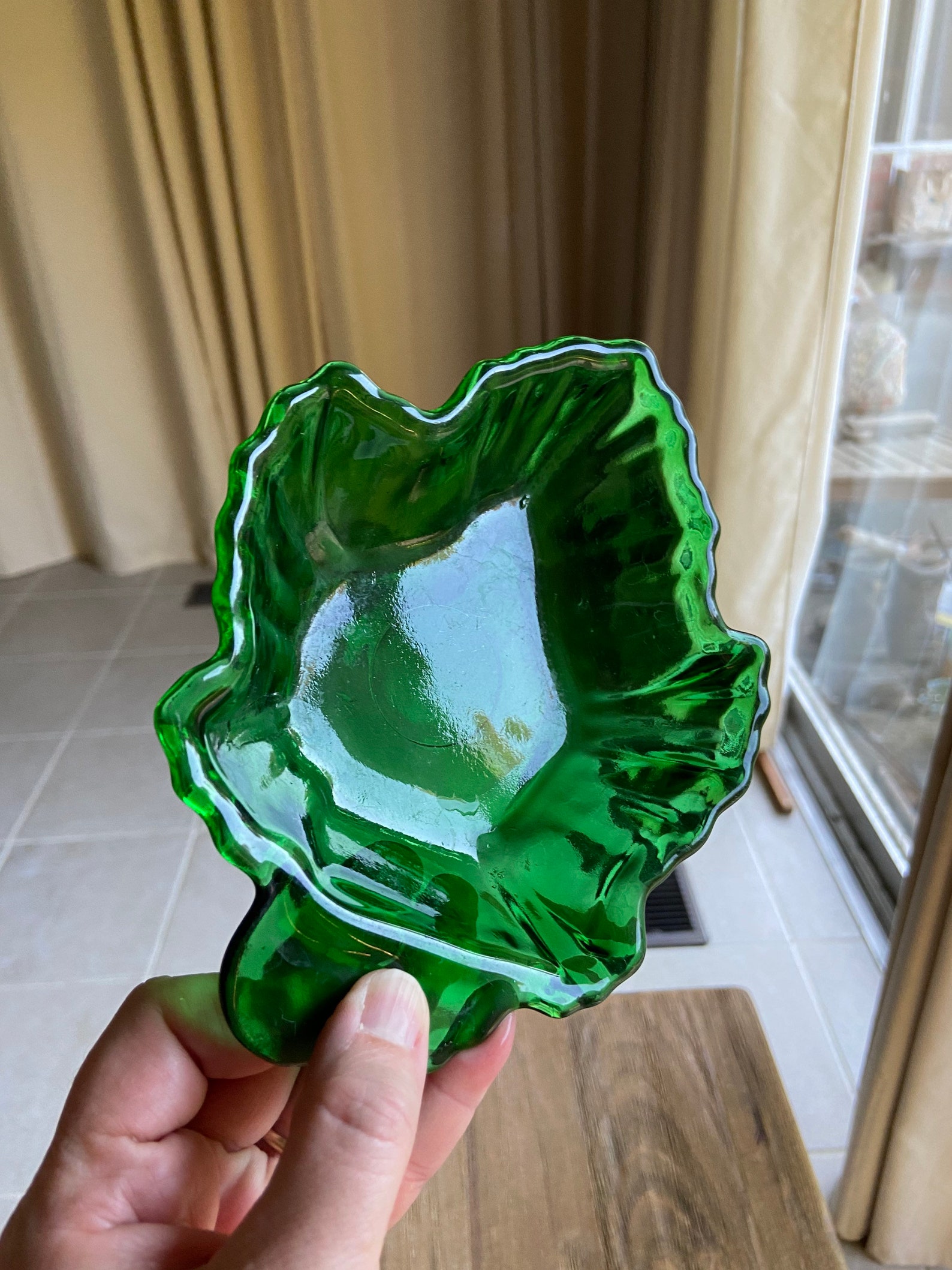 Vintage green glass leaf bowl Etsy