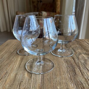 Vintage brandy etched glasses (3)